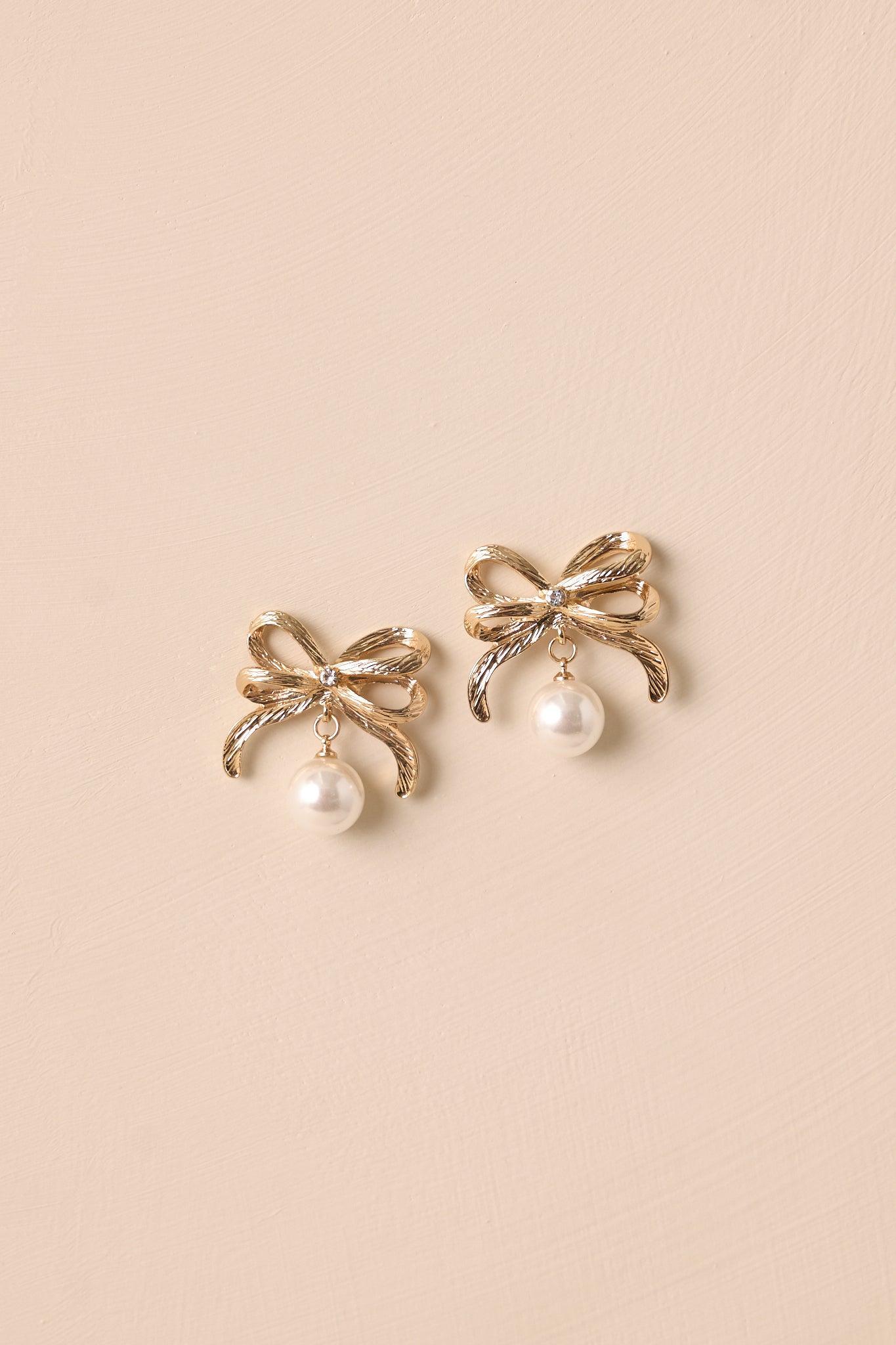 Timeless Moments Gold & Ivory Pearl Bow Earrings Product Image