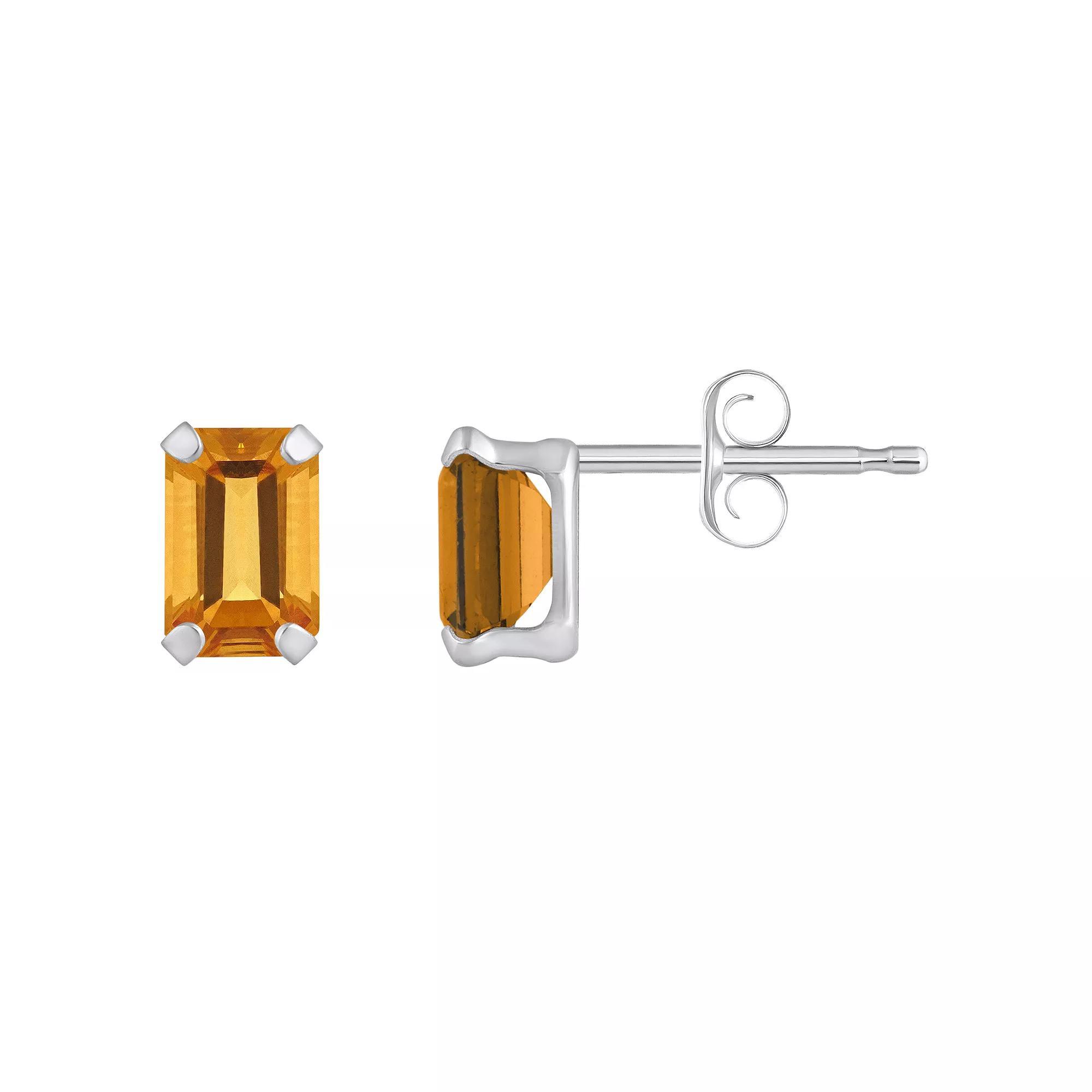 Celebration Gems 10k Gold Emerald Cut Citrine Stud Earrings, Women's, White Product Image