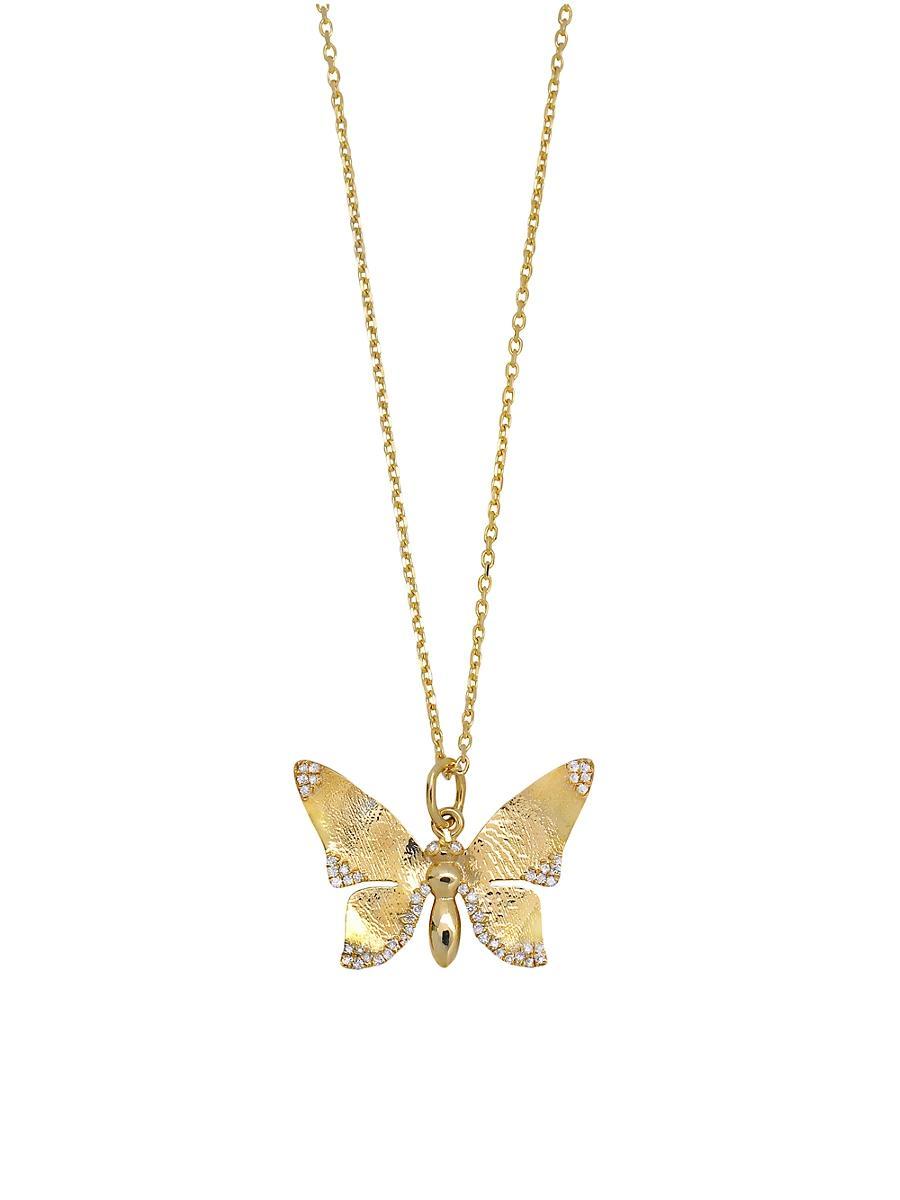 Womens Garden Of Eden 14K Yellow Gold & 0.1 TCW Natural Diamond Butterfly Pendant Necklace Product Image