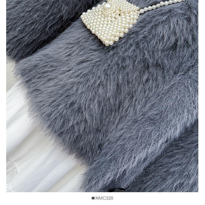 Faux-Fur V-Neck Cardigan Product Image