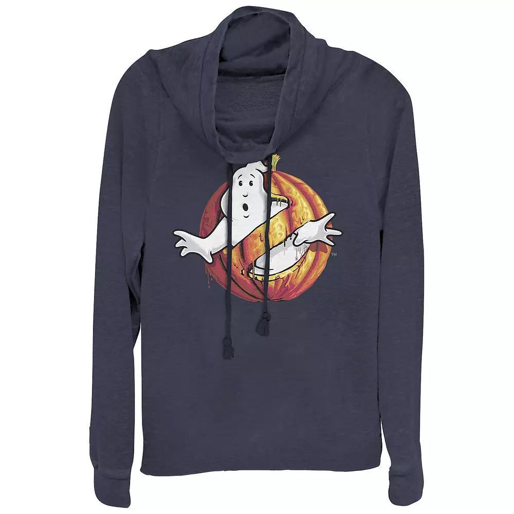 Juniors' Ghostbusters Halloween Logo Cowlneck Graphic Lightweight Long Sleeve, Girl's, Size: XS, Blue Product Image