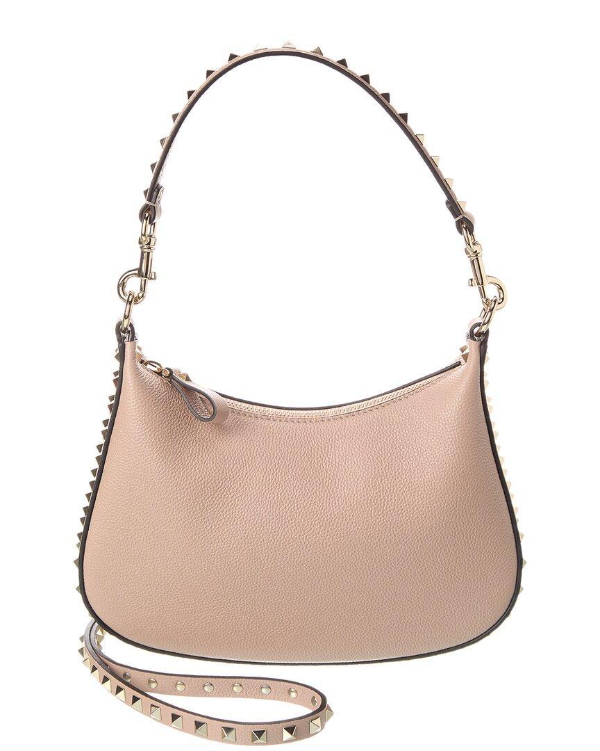 VALENTINO GARAVANI Valentino Rockstud Small Grainy Leather Hobo Bag In Pink Product Image