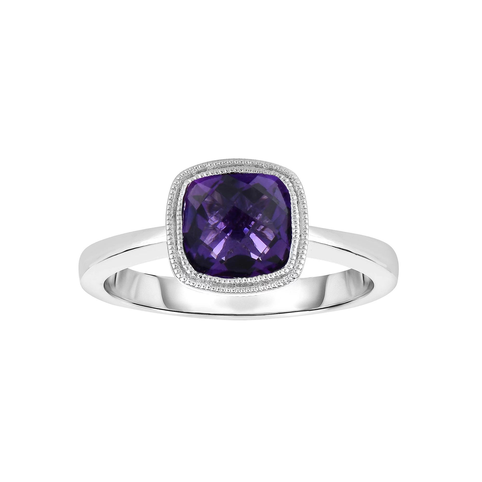 Sterling Silver Amethyst Cushion Ring, Womens Product Image