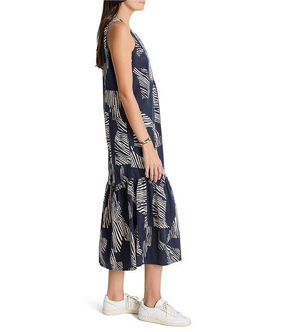 NIC + ZOE Cece Zebra Stripe Print Split Round Neck Sleeveless Ruffle Hem Midi Dress Product Image