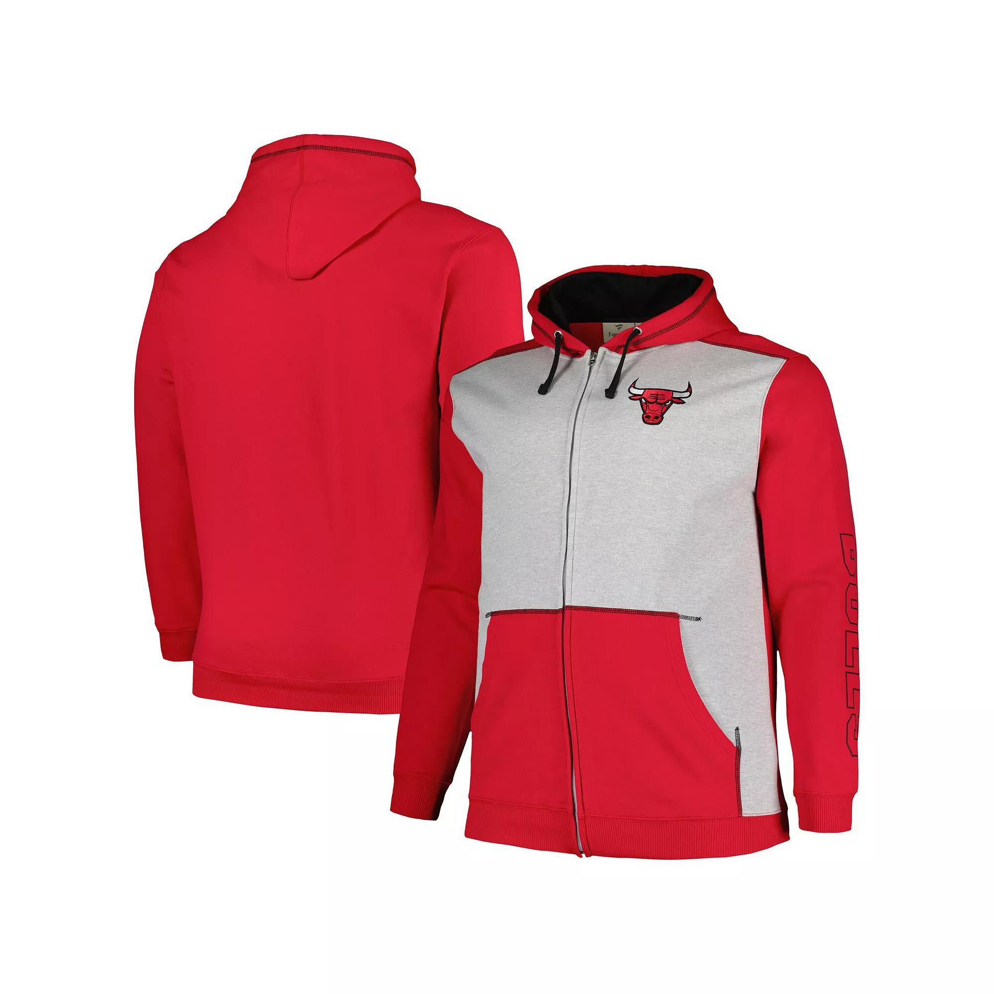 Men's Fanatics Branded Red/Heather Gray Chicago Bulls Big & Tall Contrast Pieced Stitched Full-Zip Hoodie,  Product Image