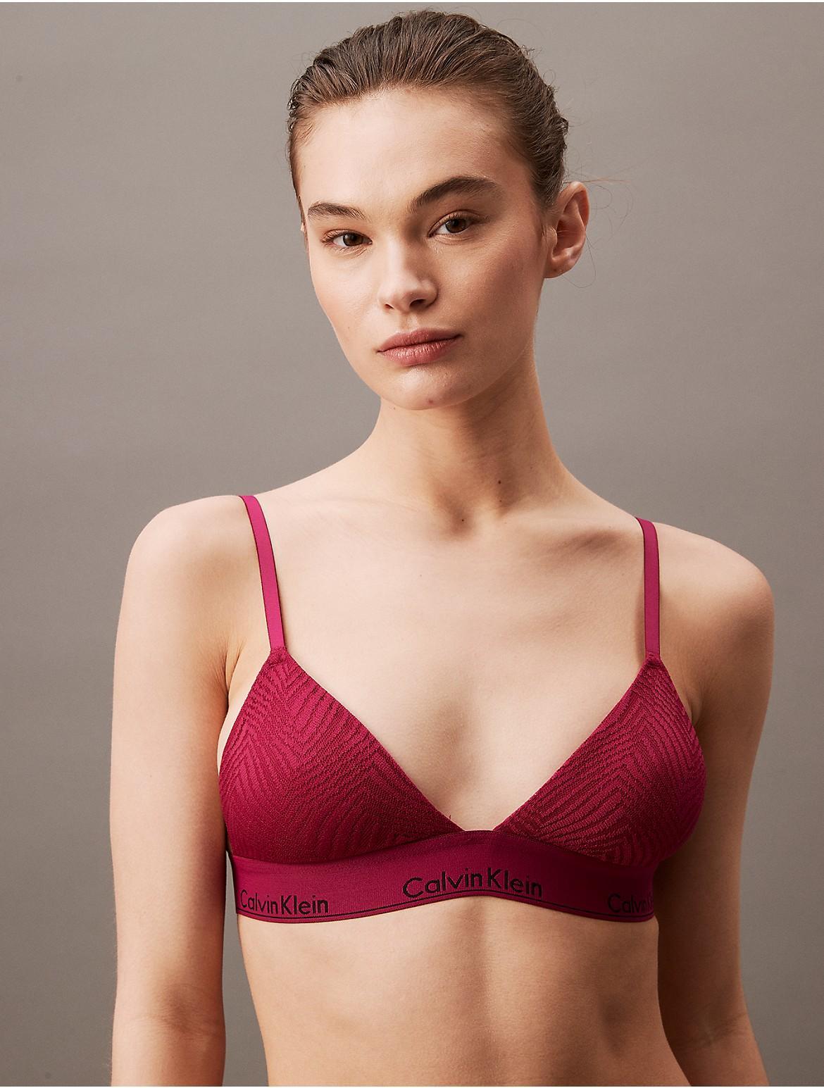 Calvin Klein Womens Modern Lace Lightly Lined Triangle Bralette - Red - L Product Image