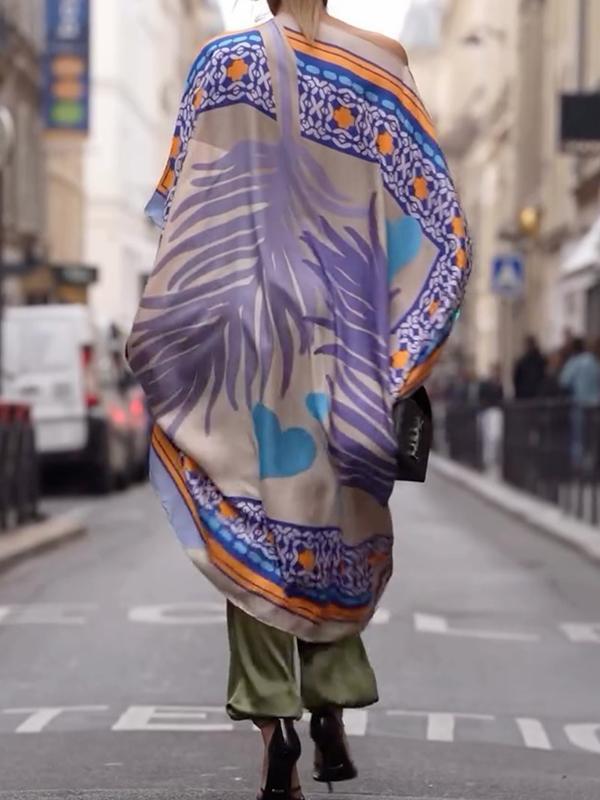 Batwing Sleeves Half Sleeves Contrast Color Printed One-shoulder Blouses&shirts Tops Product Image