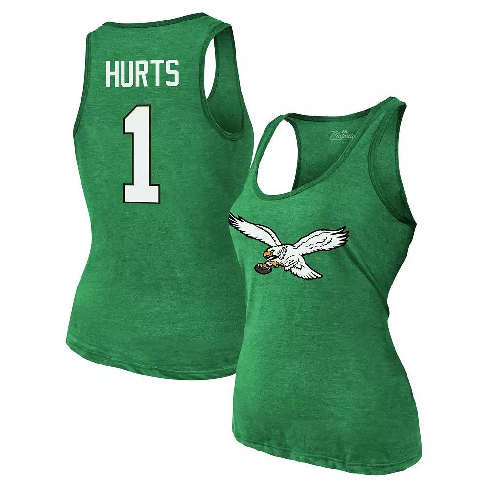 Women's Majestic Threads Jalen Hurts Kelly Green Philadelphia Eagles Name & Number Tri-Blend Tank Top, Size: XL Product Image