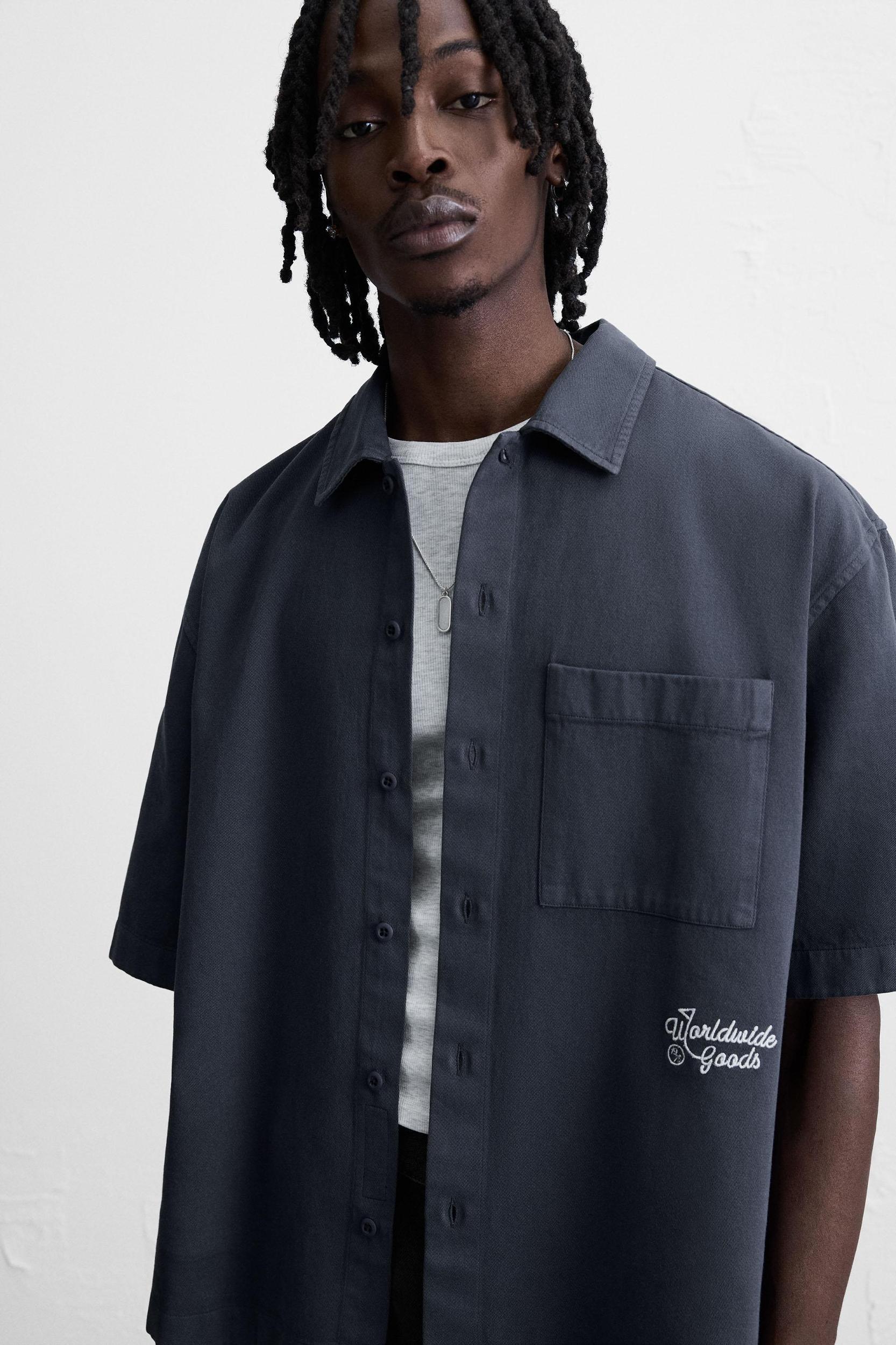 EMBROIDERED TEXTURED OVERSHIRT Product Image