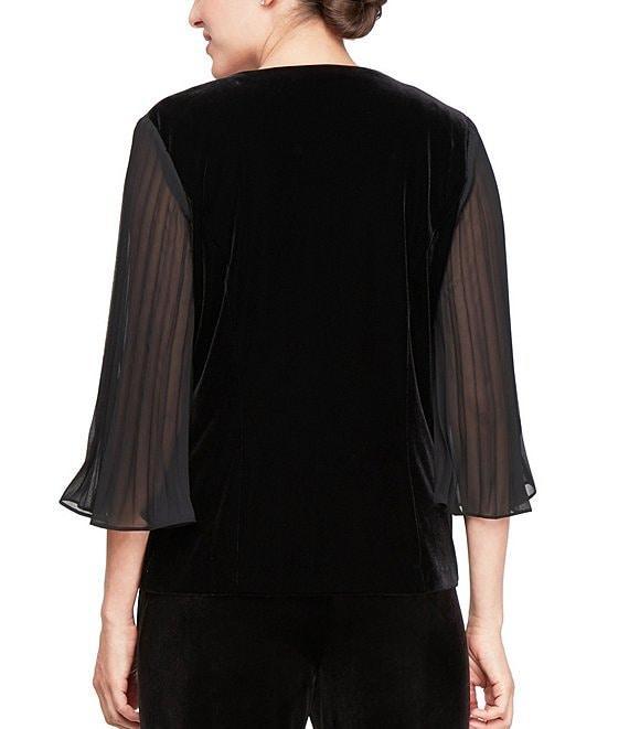 Alex Evenings Scoop Neck 3/4 Illusion Sleeve Stretch Velvet Twinset Product Image