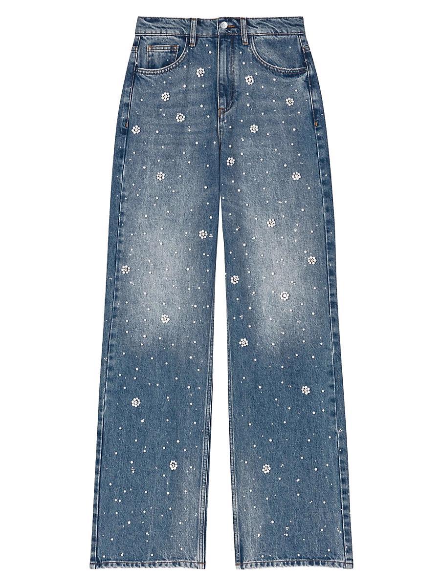 Womens Wide-Leg Embroidered Jeans Product Image