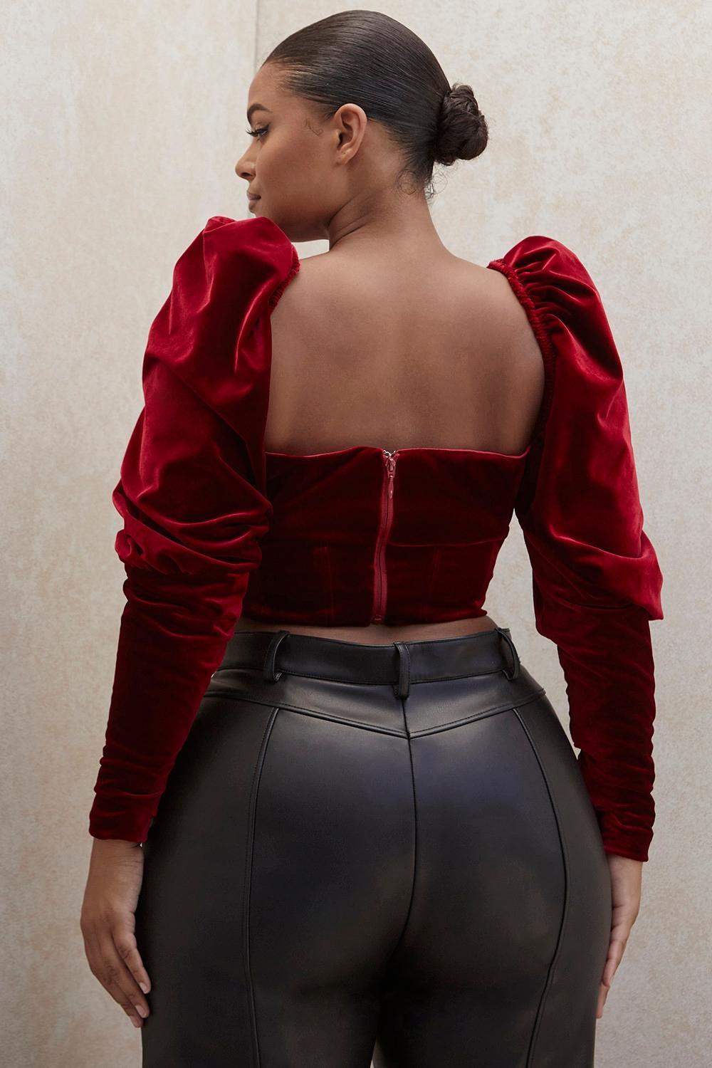 Valerie Wine Velvet Long Sleeved Corset Product Image