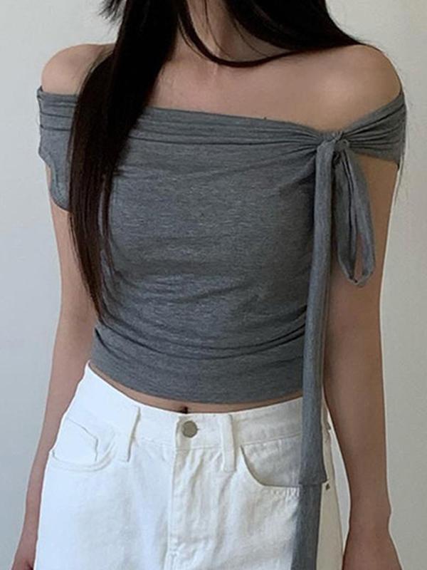 Tie Knot One Shoulder Short Sleeve Tee Product Image