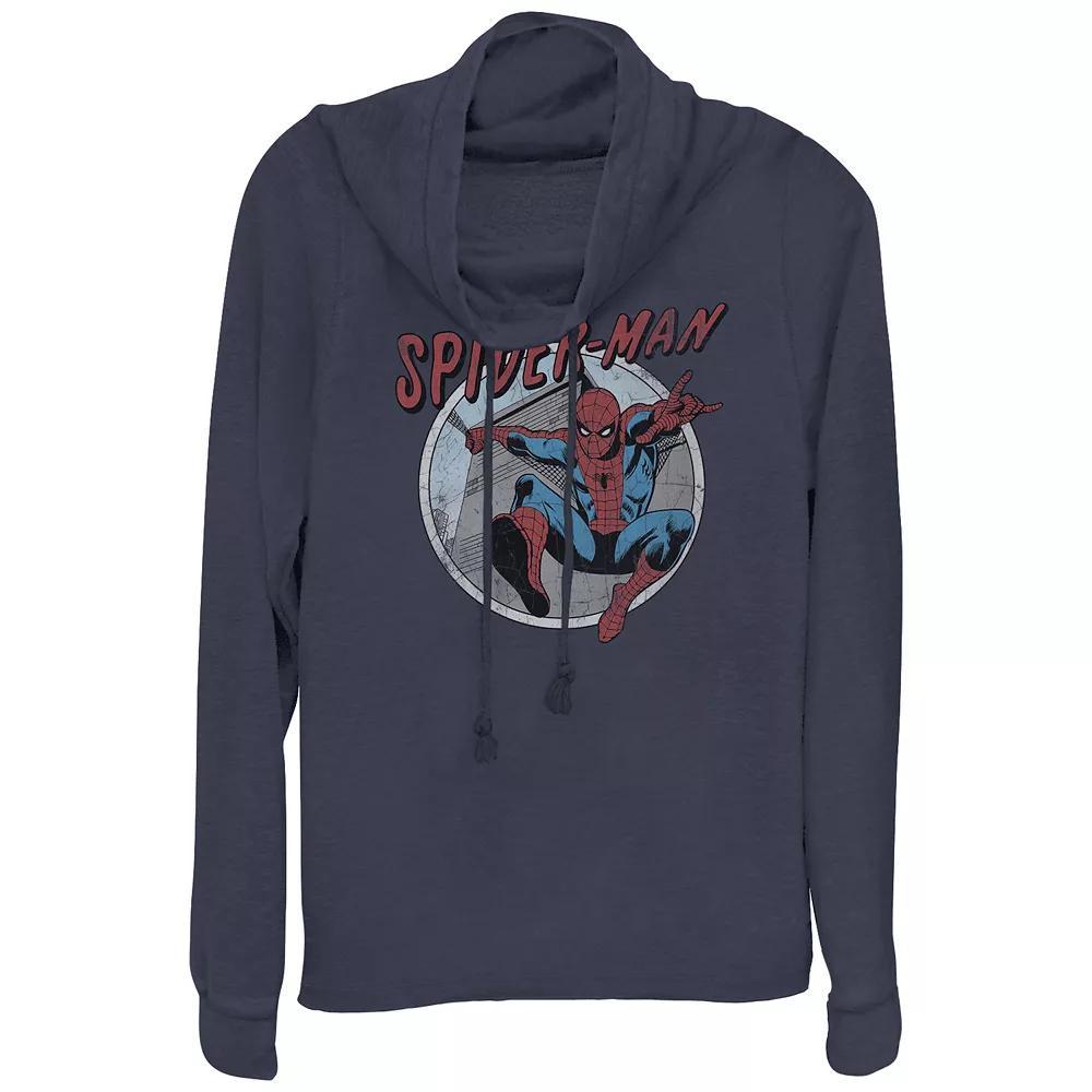 Juniors' Spider-Man Retro Stamp Cowlneck Graphic Lightweight Long Sleeve, Girl's,  Product Image