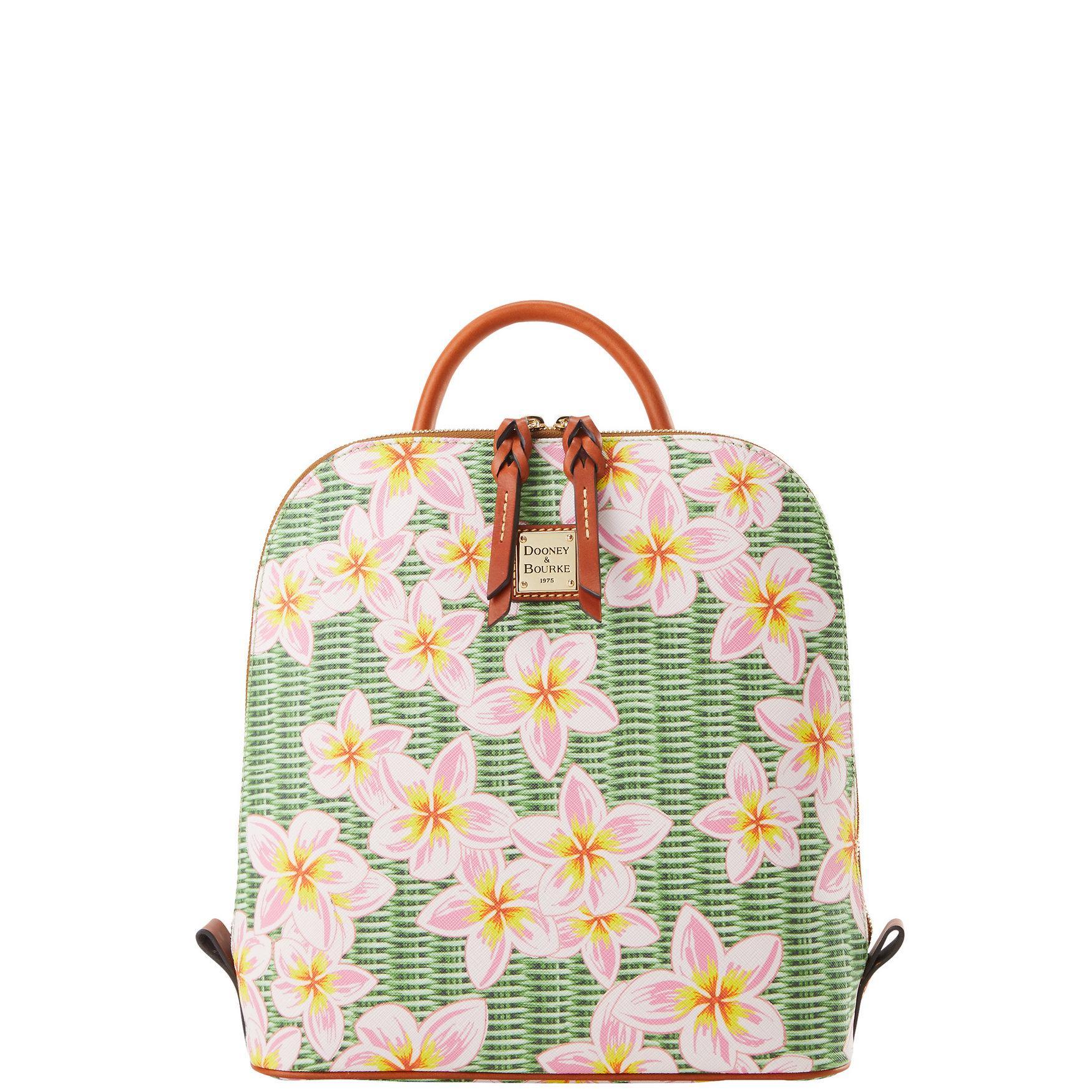 Dooney & Bourke Womens Plumeria Zip Pod Coated Cotton Backpack in Pink Green Product Image