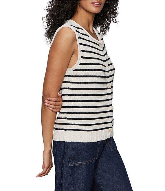Sanctuary Stripe Print Cotton Slub Crew Neck Sleeveless Button Front Top Product Image