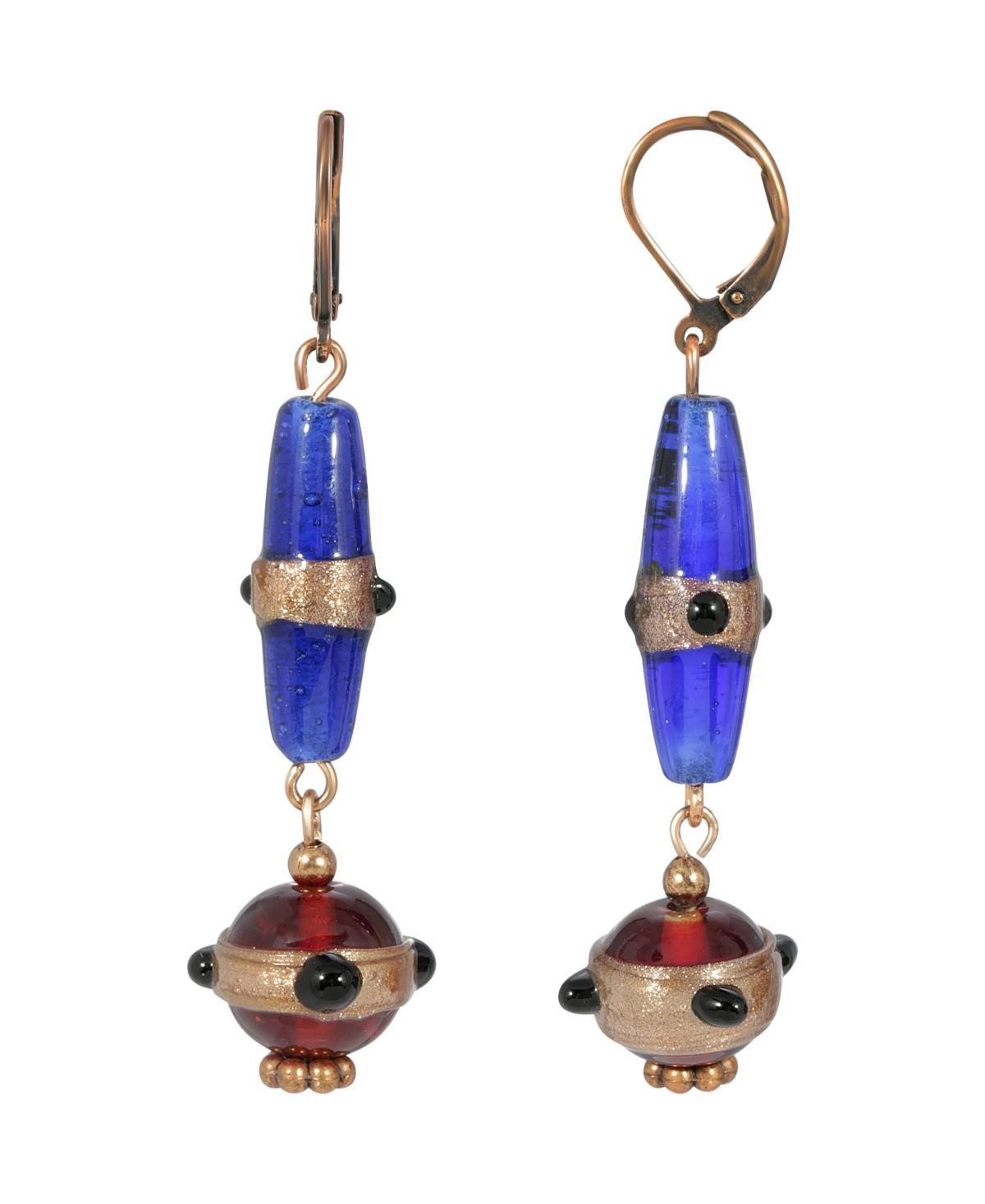 1928 Copper Tone Blue Drop Earrings, Womens Product Image