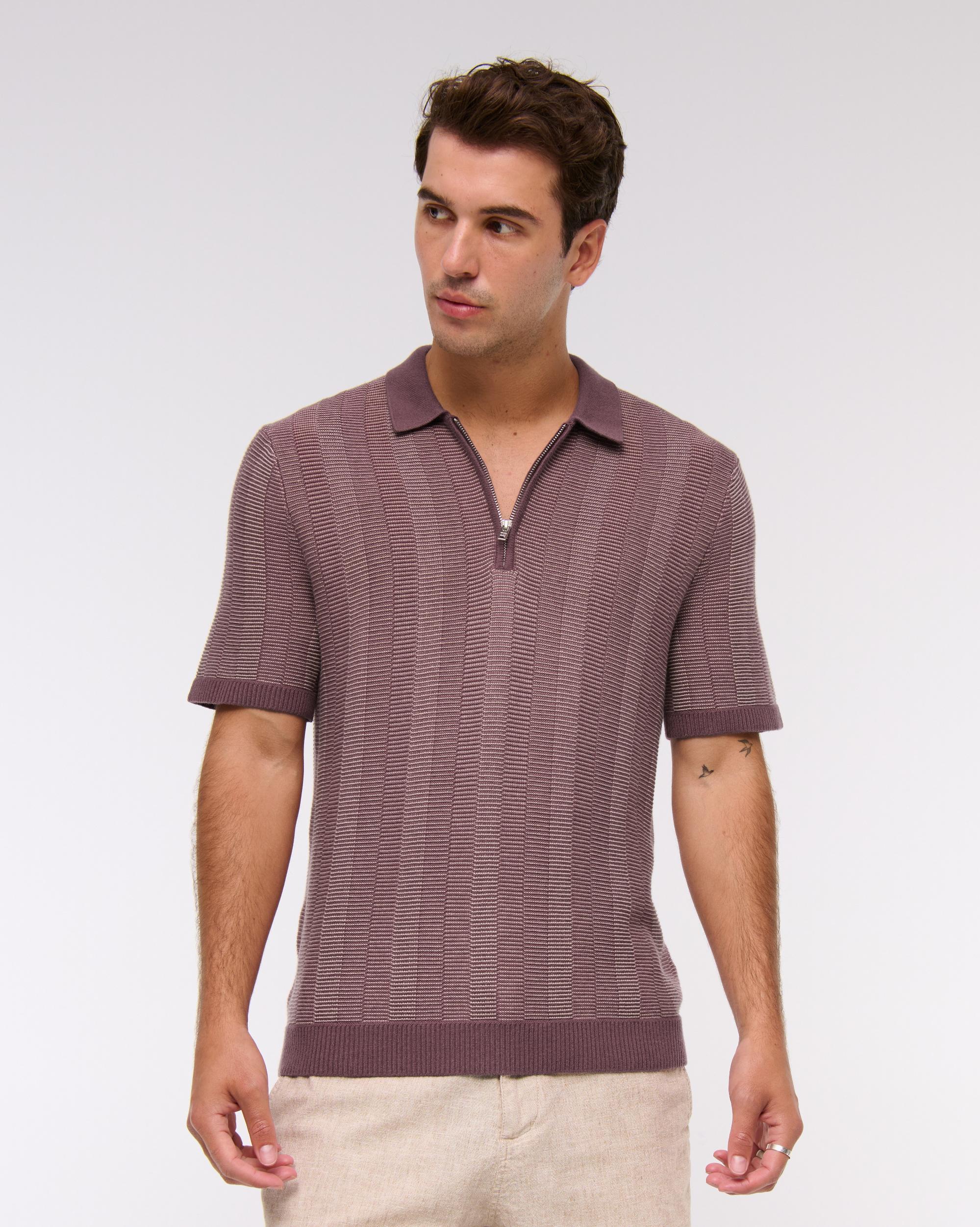 Contrast Textural Zip Sweater Polo Product Image
