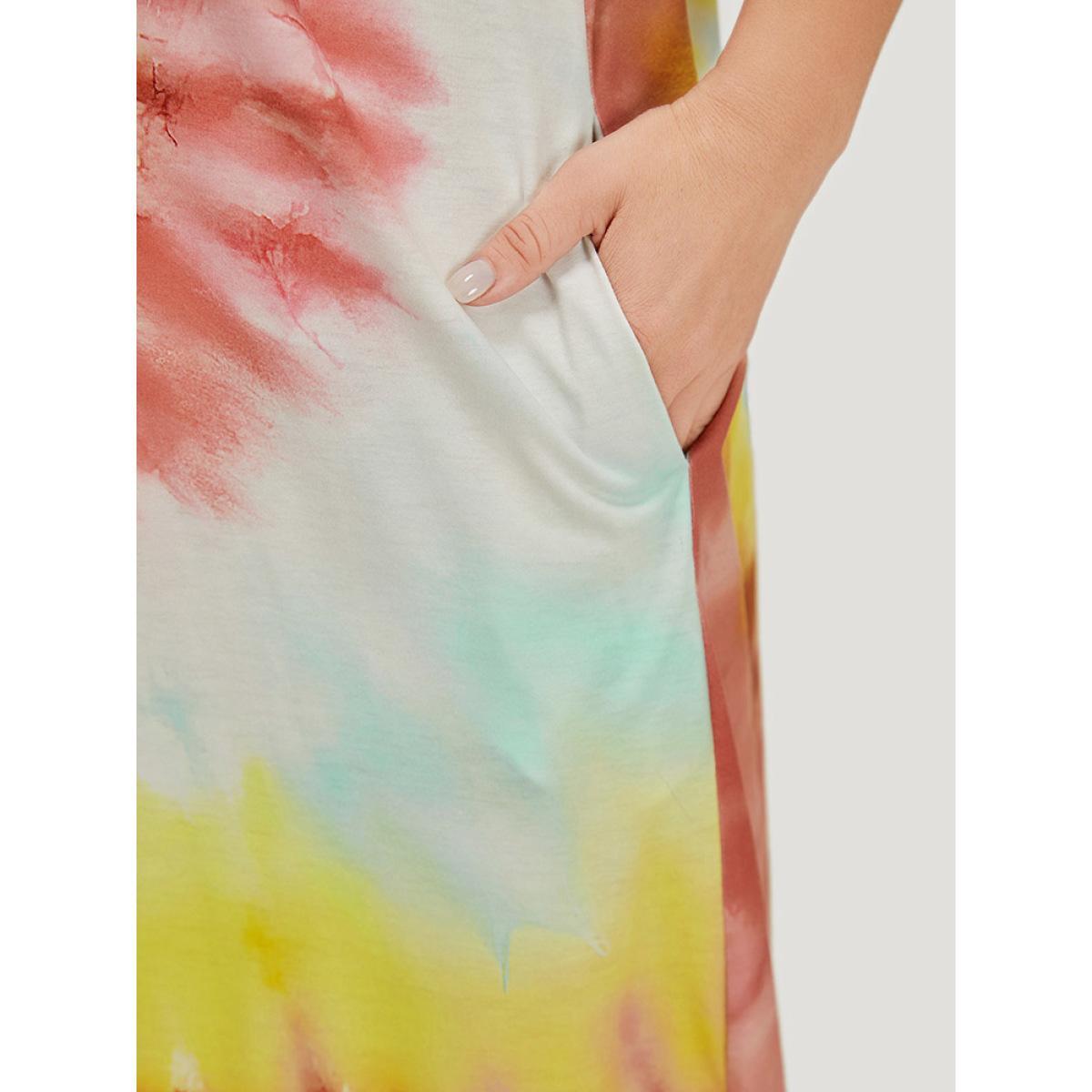 Plus Size Tie Dye Pocket Short Sleeve V Neck Midi Dress Multicolor Women Casual Printed V-neck Short sleeve Curvy Midi Dress BloomChic 12/L Product Image