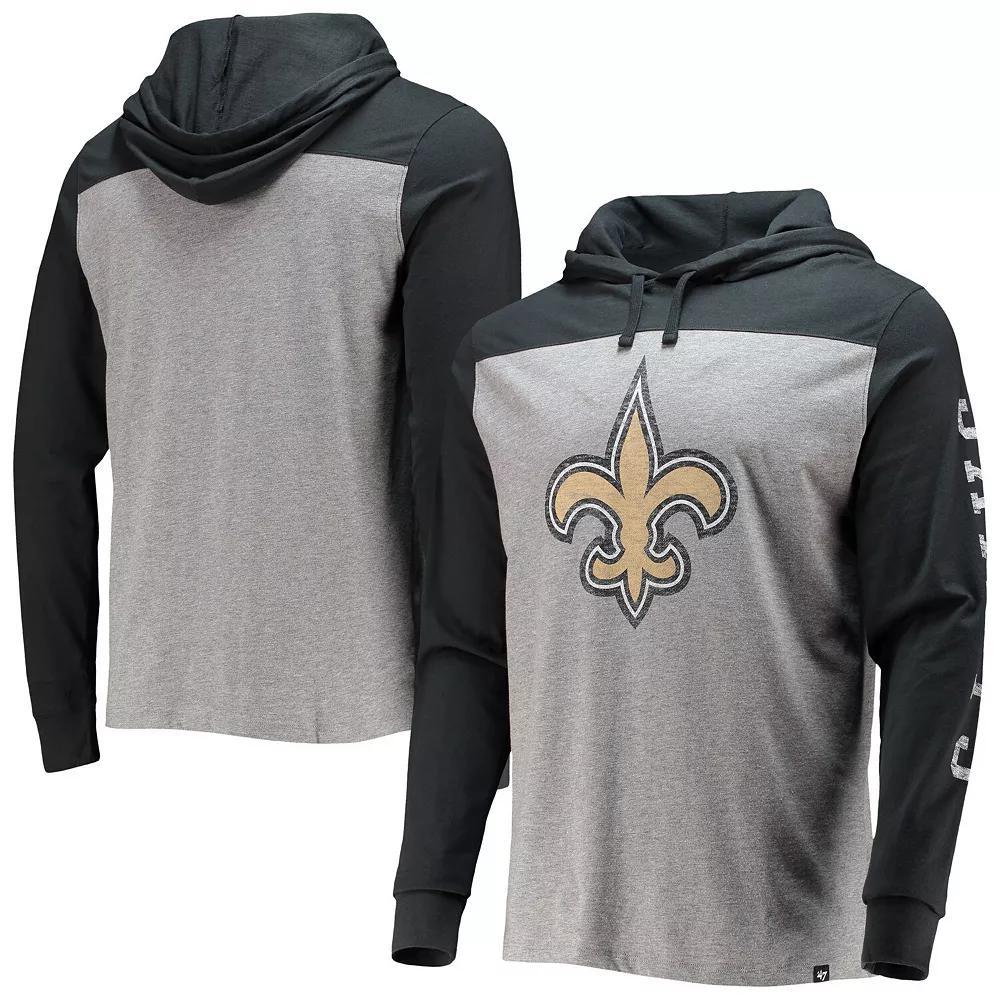 Men's '47 Heathered Gray/Black New Orleans Saints Franklin Wooster Long Sleeve Hoodie T-Shirt, Size: XL, Grey Product Image