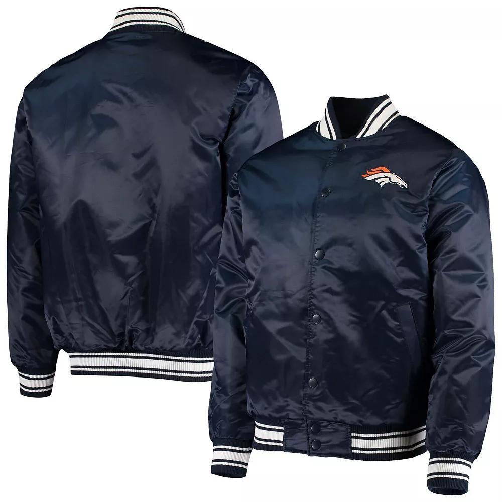 Men's Starter Navy Denver Broncos Locker Room Satin Varsity Full-Snap Jacket, Size: Large, Blue Product Image