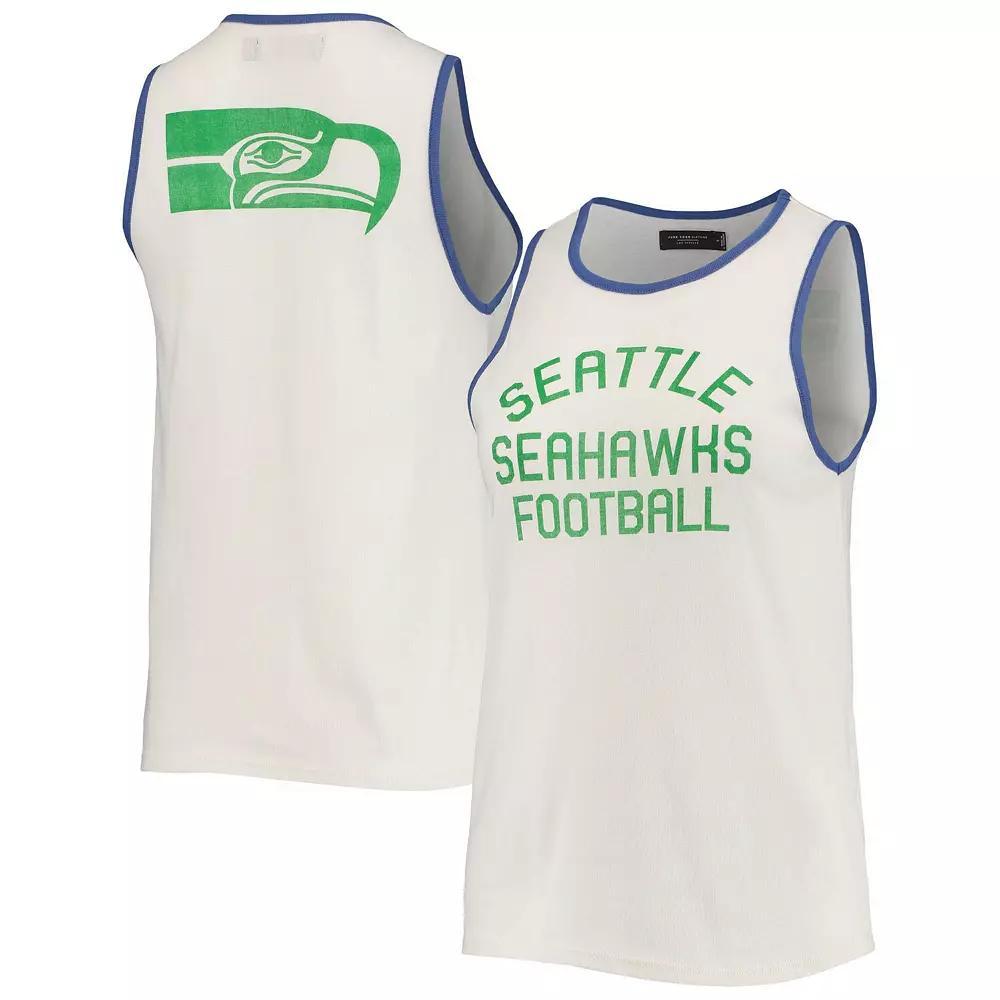 Women's Junk Food White/Royal Seattle Seahawks Throwback Pop Binding Scoop Neck Tank Top,  Product Image