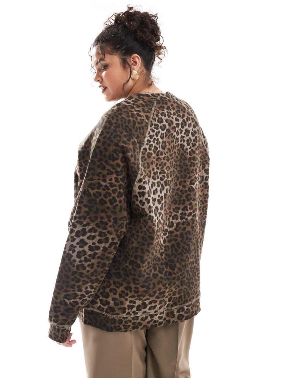 ASOS DESIGN Curve Heavyweight oversized sweatshirt in leopard Product Image