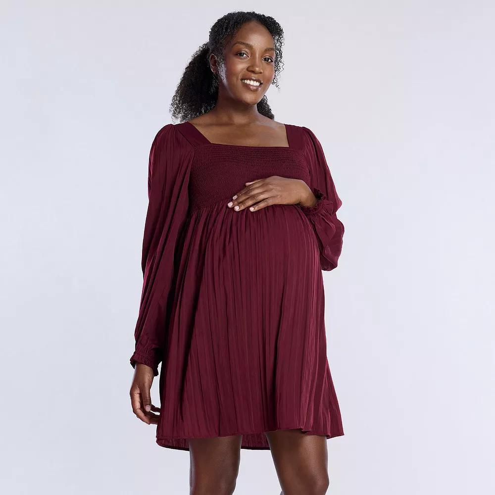 Maternity Motherhood® Smocked Babydoll Mini Dress, Women's, Size: Large-Mat, Zinfandel Product Image