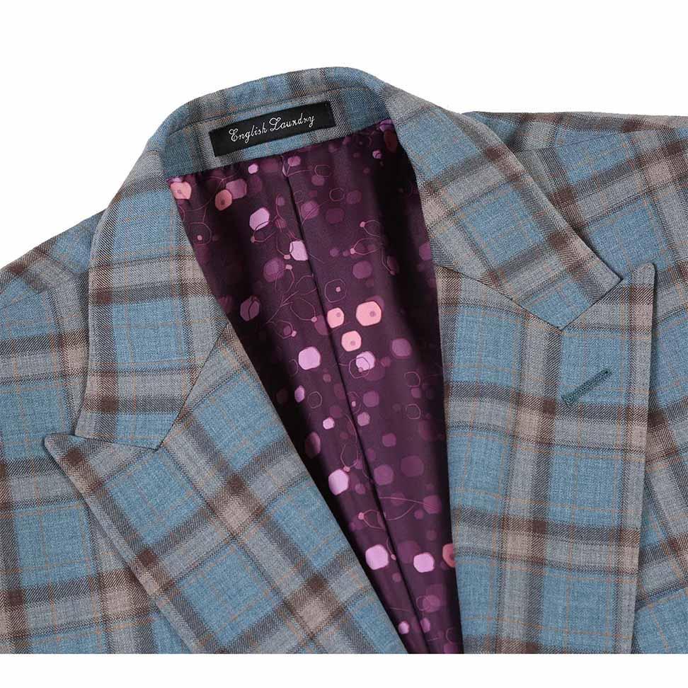 English Laundry 2-Piece Light Gray with Bronze Stereoscopic-Grid Slim Fit Suit Wool Blend Product Image