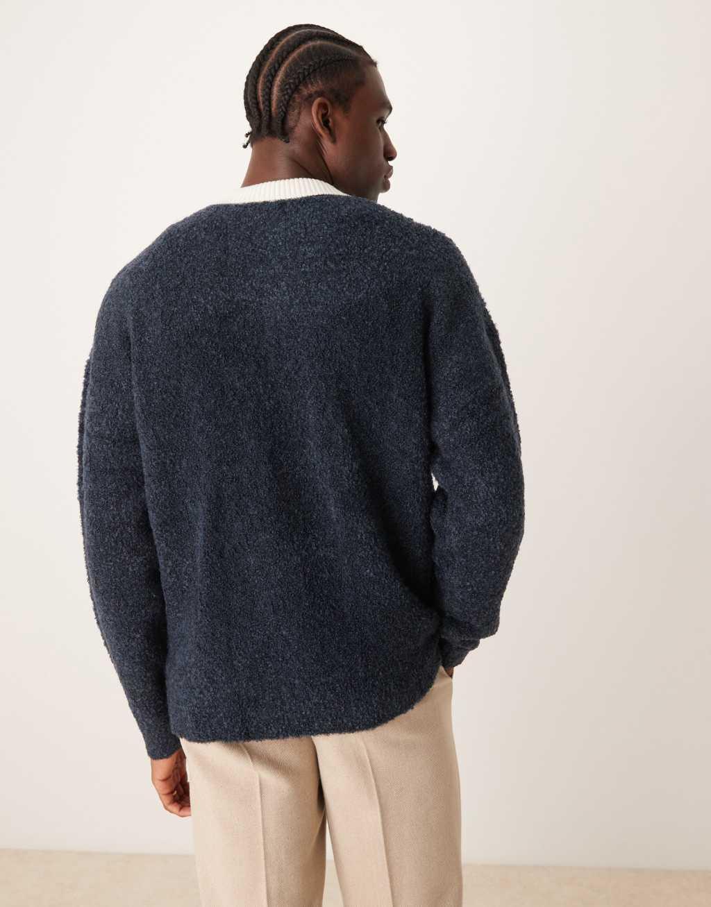 ASOS DESIGN knit relaxed rugby textured polo sweater in navy Product Image