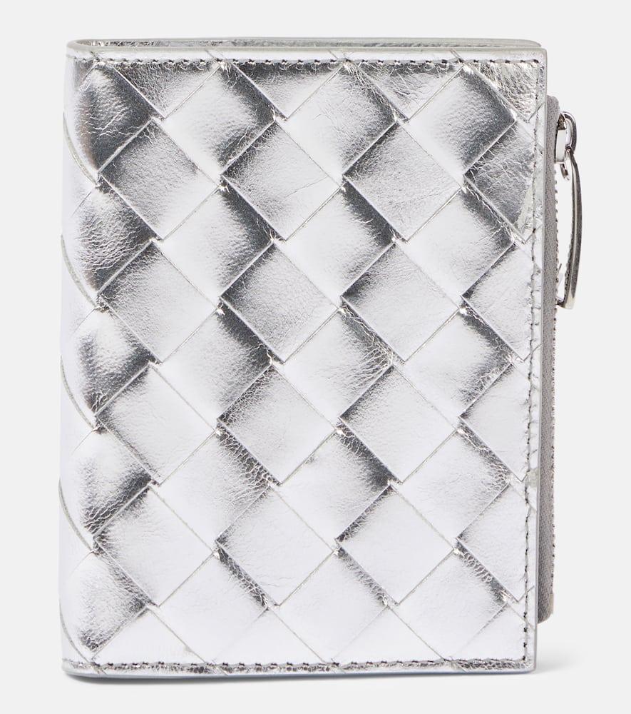 BOTTEGA VENETA Small Intrecciato Leather Zip Wallet In Silver Product Image