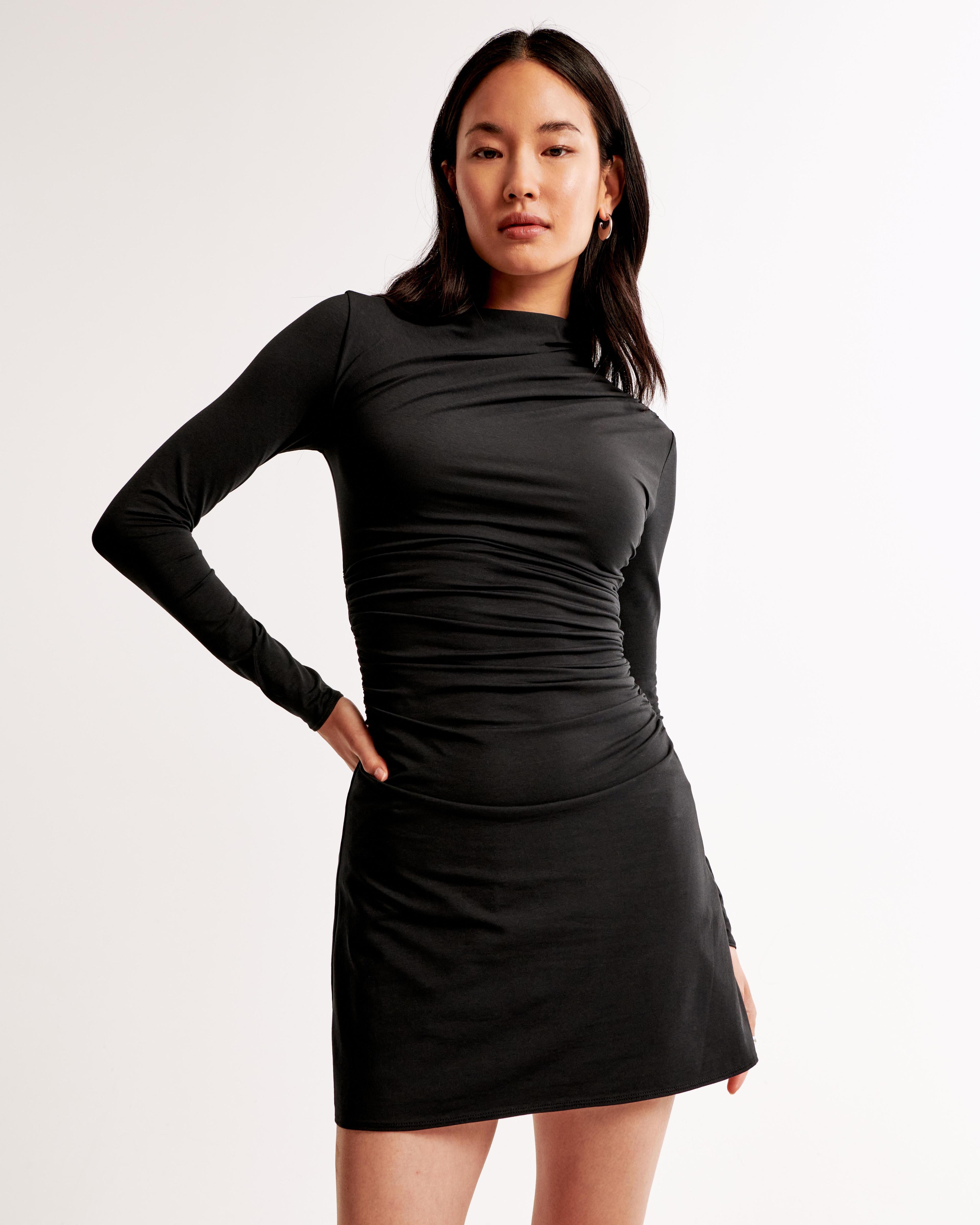 Long-Sleeve Asymmetrical Knit Mini Dress Product Image