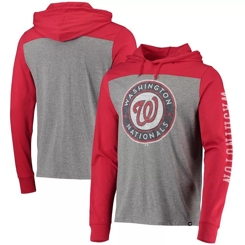 Men's '47 Heathered Gray/Red Washington Nationals Franklin Wooster Pullover Hoodie, Size: 2XL, Grey Product Image