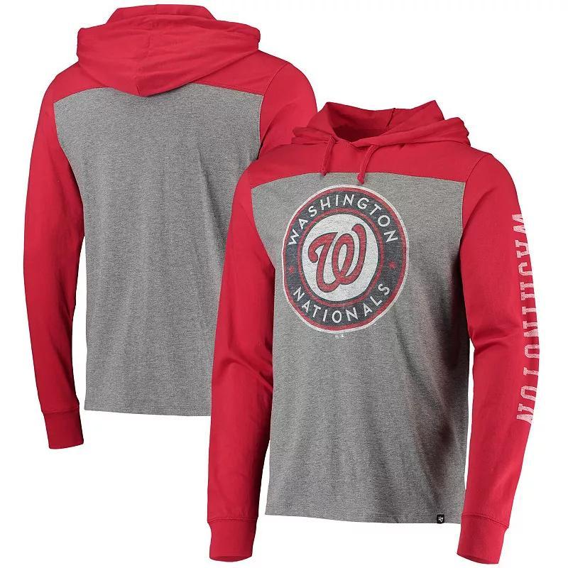 Men's '47 Heathered Gray/Red Washington Nationals Franklin Wooster Pullover Hoodie, Size: 2XL, Grey Product Image