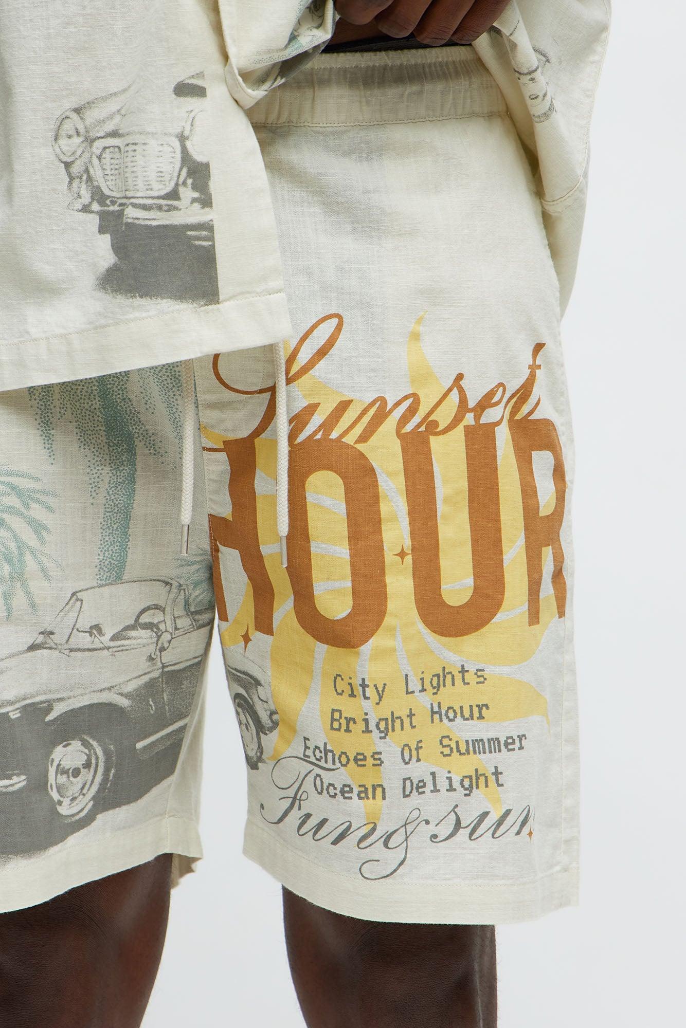 Sunset Hour Relaxed Drawstring Shorts - Cream Product Image