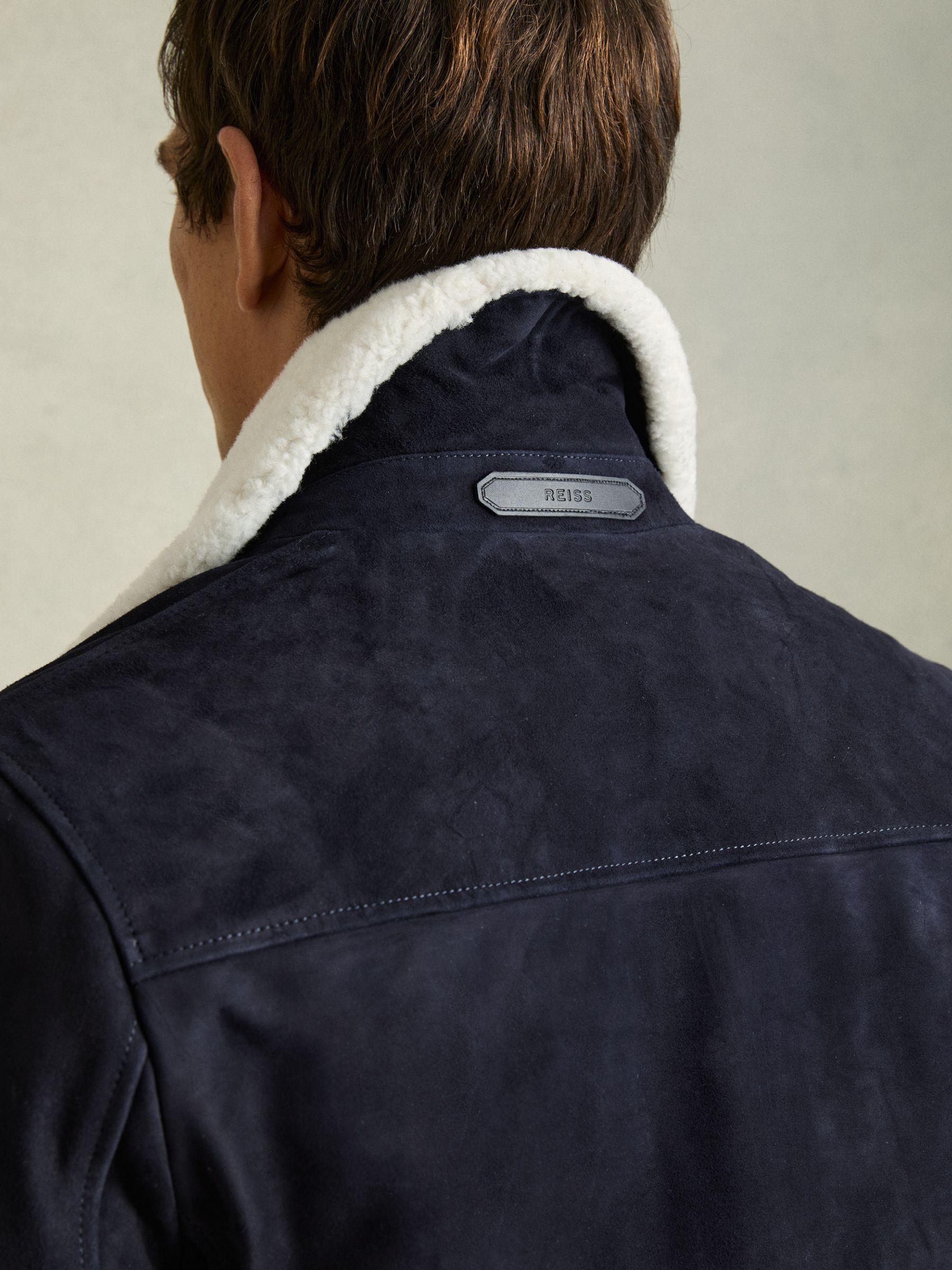 Suede Shearling-Collar Jacket in Navy Product Image