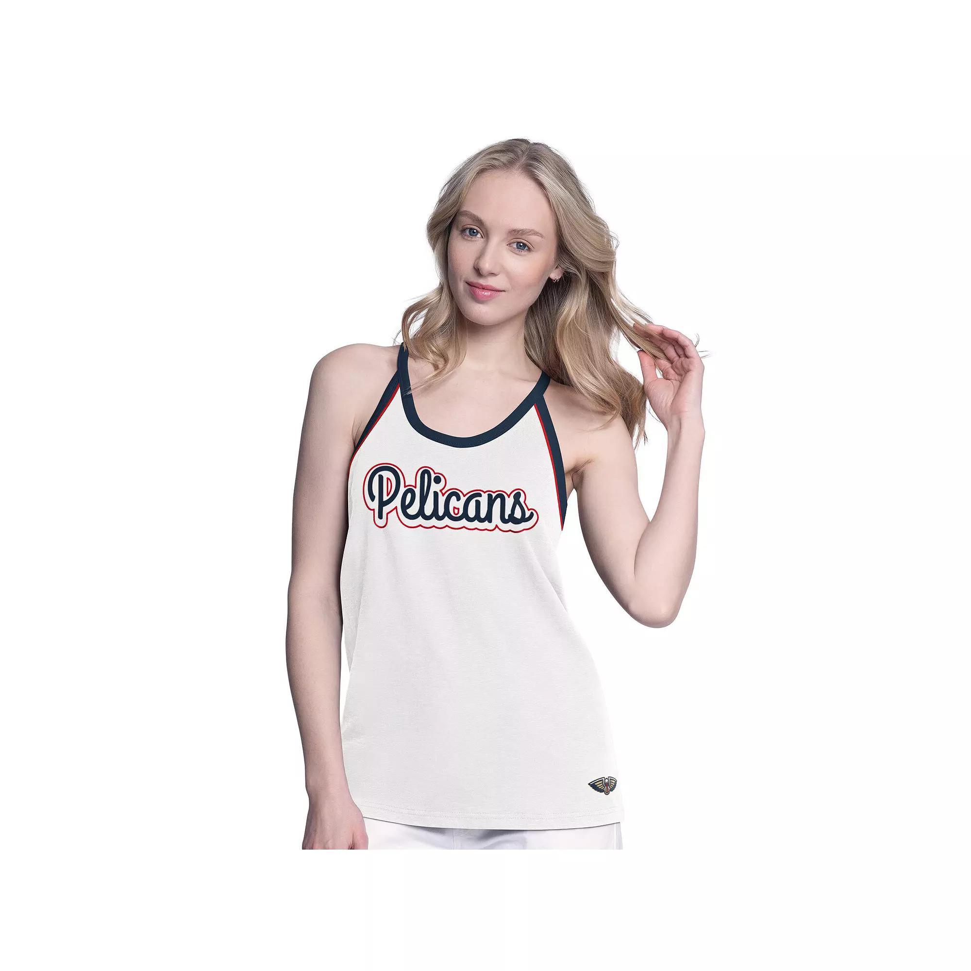Women's G-III 4Her by Carl Banks White New Orleans Pelicans Curveball Racerback Tank Top,  Product Image