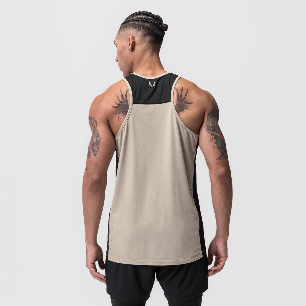 0809. Supima® Mesh Panel Training Singlet - Sand Smoke Product Image