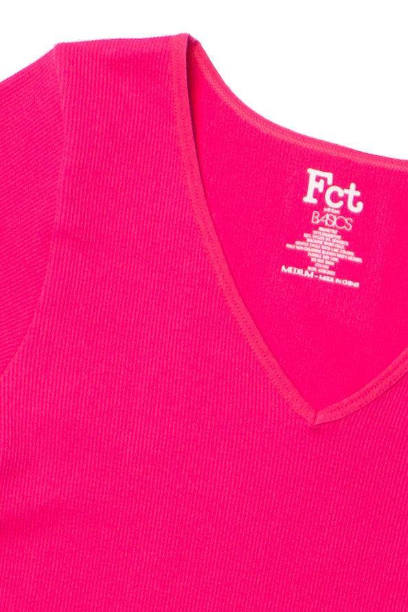 Hot Pink Seamless V Neck Tee Product Image