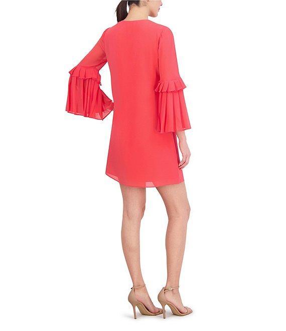 Vince Camuto 3/4 Sleeve Tie Front Chiffon Float Wide Pleated Dress Product Image
