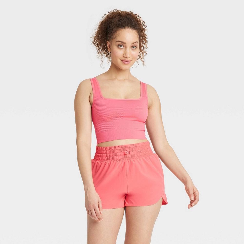 Womens Seamless Square Neck Cropped Tank Top - All In Motion Coral XXL Product Image