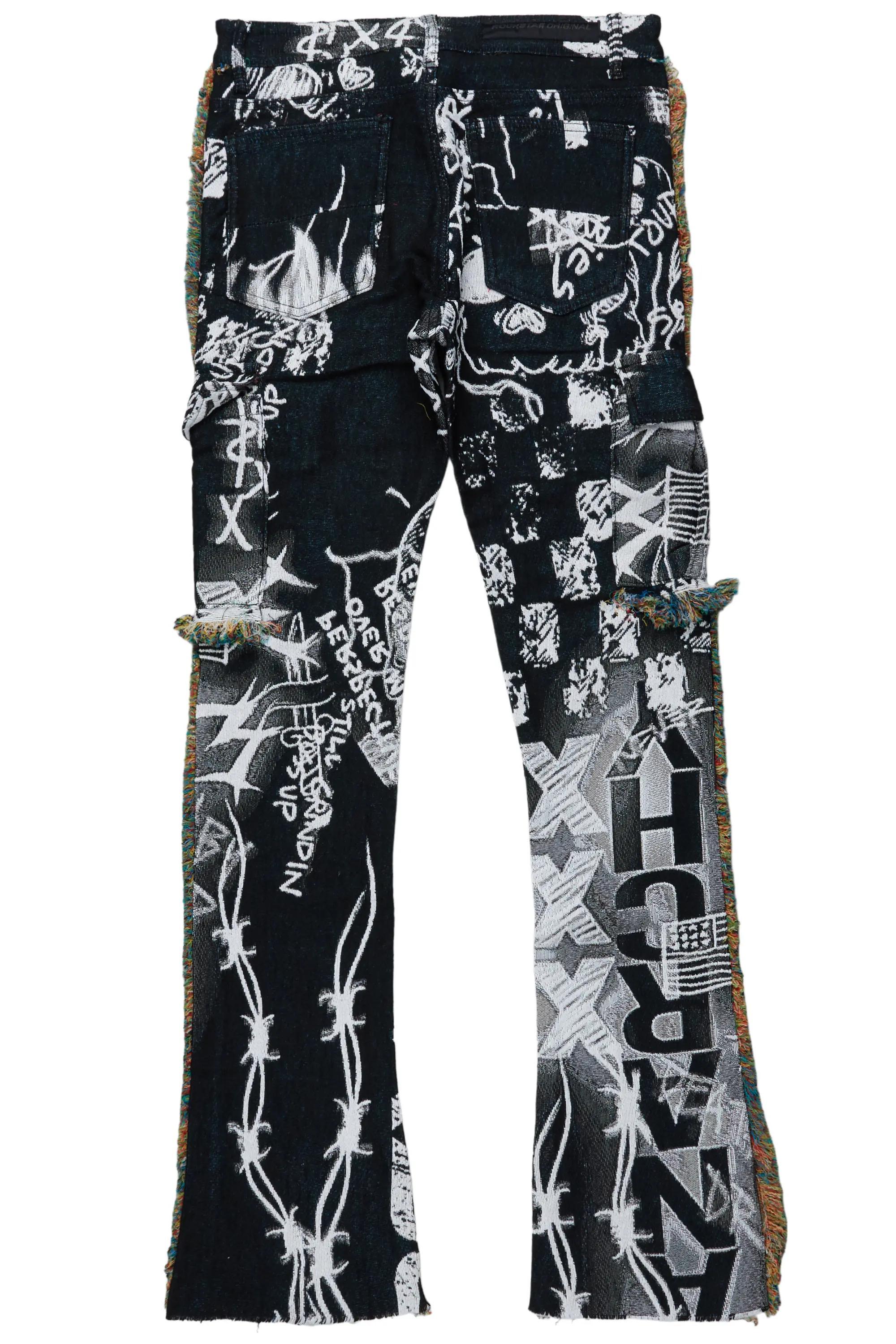 Zane Black/White Tapestry Stacked Flare Jean Male Product Image