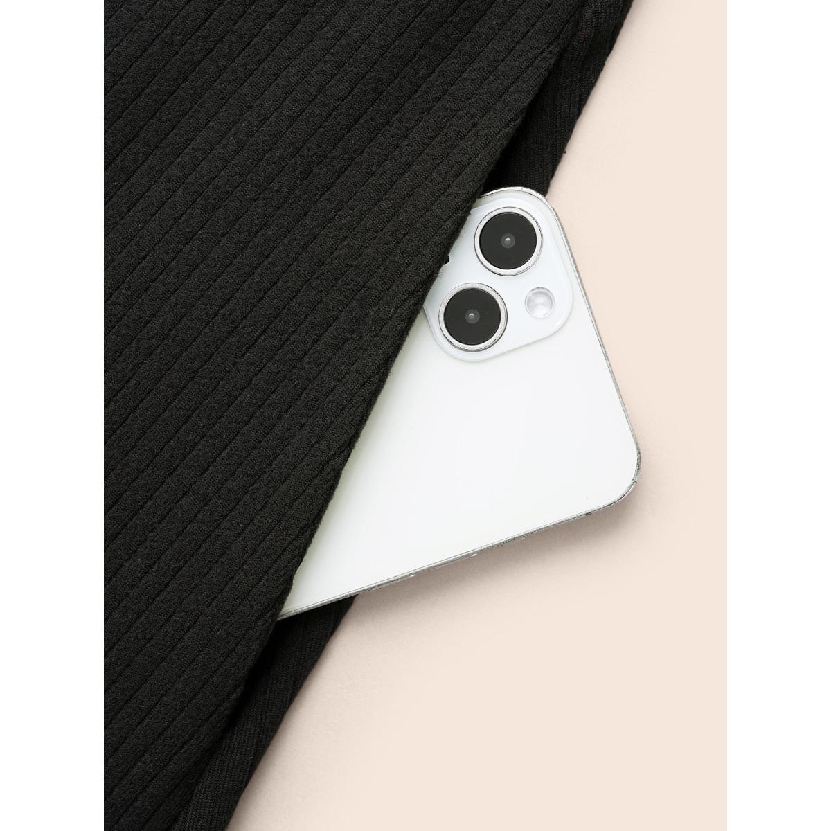 Plus Size Solid Waist Tie Midi Dress Black Women Casual Texture Knit Dresses Bloomchic 12/L Product Image