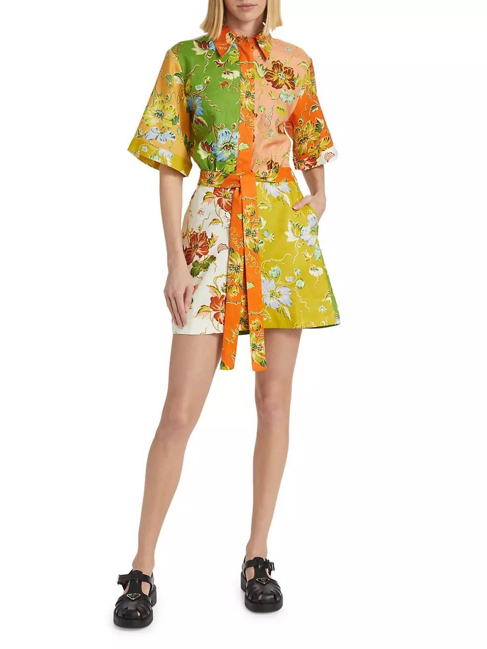 Hotel Lamu Floral Spliced Linen Minidress Product Image