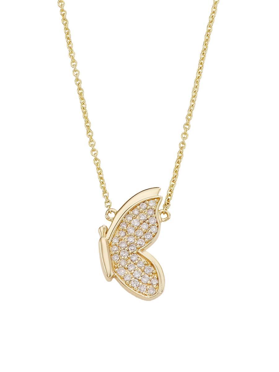 14K Gold Diamond Pav In Flight Butterfly Necklace Product Image