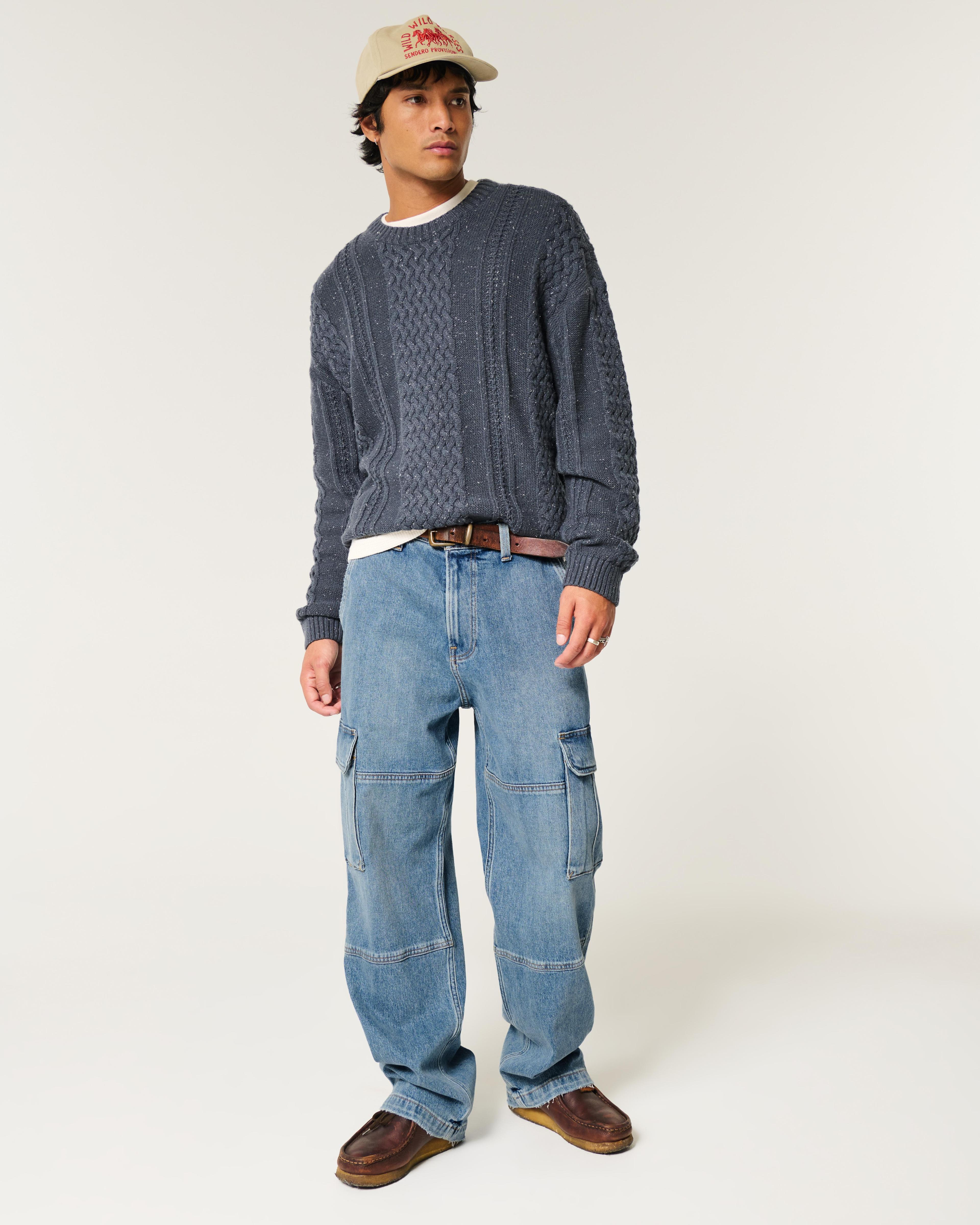 Medium Wash Baggy Cargo Jeans Product Image