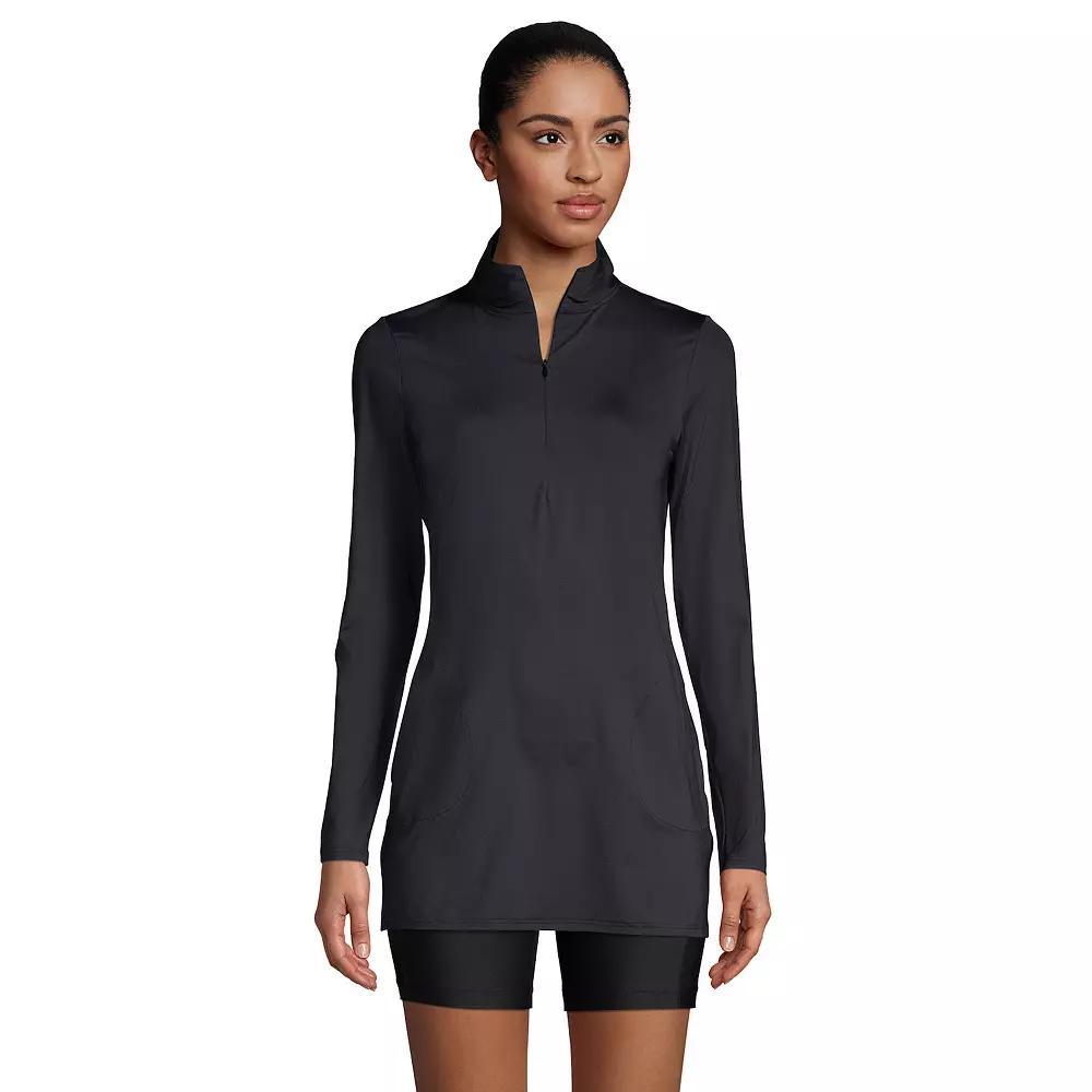Women's Lands' End 1/4-Zip UPF 50 Rash Guard Cover-Up, Size: XS Long, Black Product Image