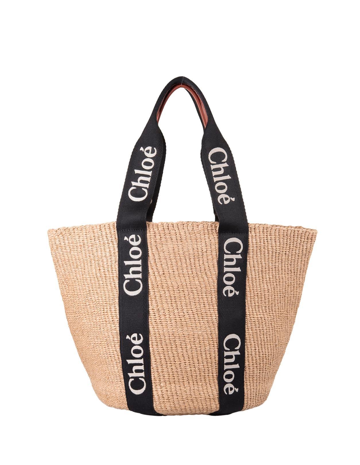 CHLOÉ Woody Large Straw Basket Bag In Brown Product Image