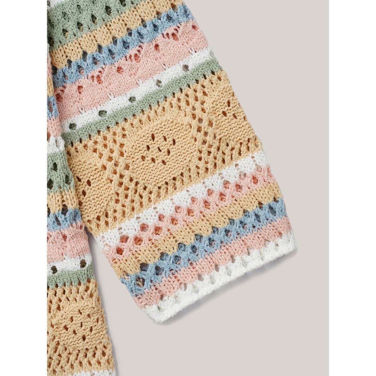 Plus Size Striped Color Contrast Cut-Out Cardigan Multicolor Women Casual Loose Long Sleeve Everyday Cardigans BloomChic 18-20/2X Product Image