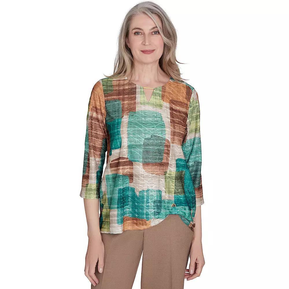 Women's Alfred Dunner Color Blocking Textured Top, Size: XL, Multi Green Product Image